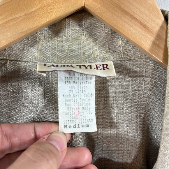 Laura Tyler Vintage Blazer Suit Jacket Taupe Oversized Baggy Cropped Sleeve - Picture 5 of 8